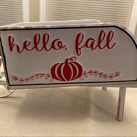Fall Decor, Hello Fall Wheelbarrow Decor, Fall Metal Wheelbarrow Centerpiece - Picture 5 of 16